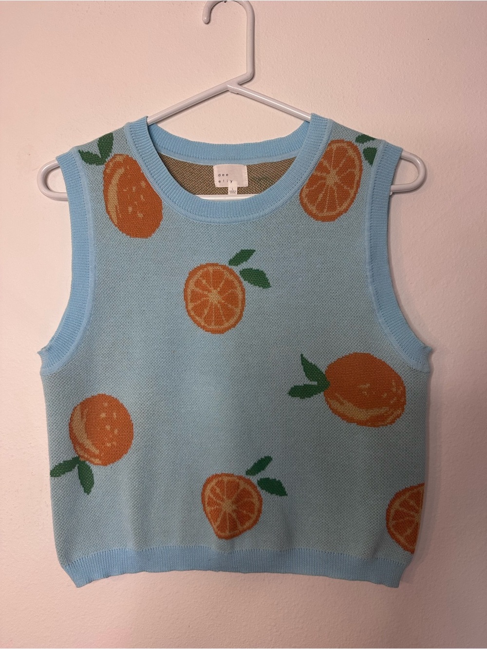 Kids Blue Knit Tank Top with Orange Fruit Motif